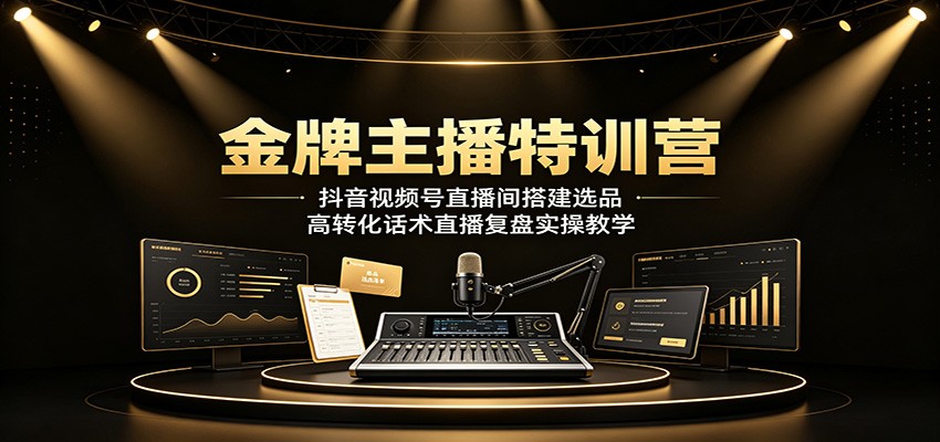 金牌主播特训营：抖音视频号直播间搭建选品，高转化话术直播复盘实操教学-吾爱云课堂