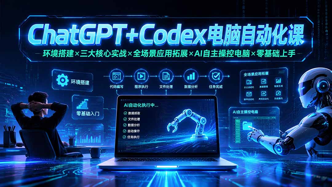 ChatGPT+Codex电脑自动化课：环境搭建×三大核心实战×全场景应用拓展×AI自主操控电脑×零基础上手-吾爱云课堂