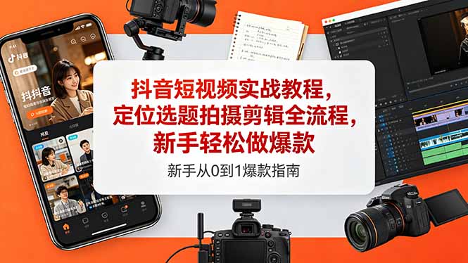 抖音短视频实战教程，定位选题拍摄剪辑全流程，新手轻松做爆款-吾爱云课堂