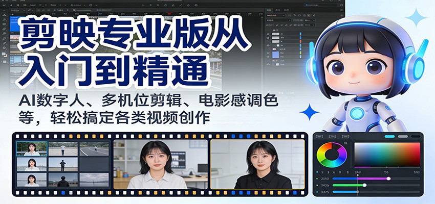 剪映专业版从入门到精通：AI数字人、多机位剪辑、电影感调色等，轻松搞定各类视频创作-吾爱云课堂