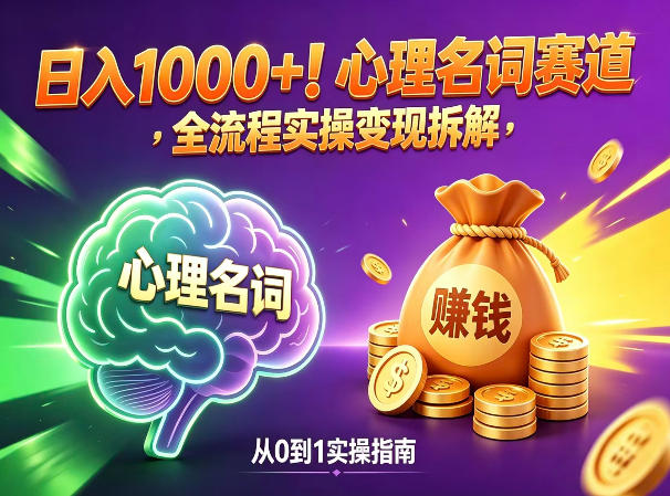 心理名词赛道，新手小白也能做，全流程项目拆解，单日变现1k+-吾爱云课堂