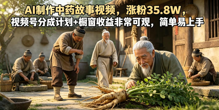 AI制作中药故事视频，涨粉35.8W，视频号分成计划+橱窗收益非常可观，简单易上手-吾爱云课堂