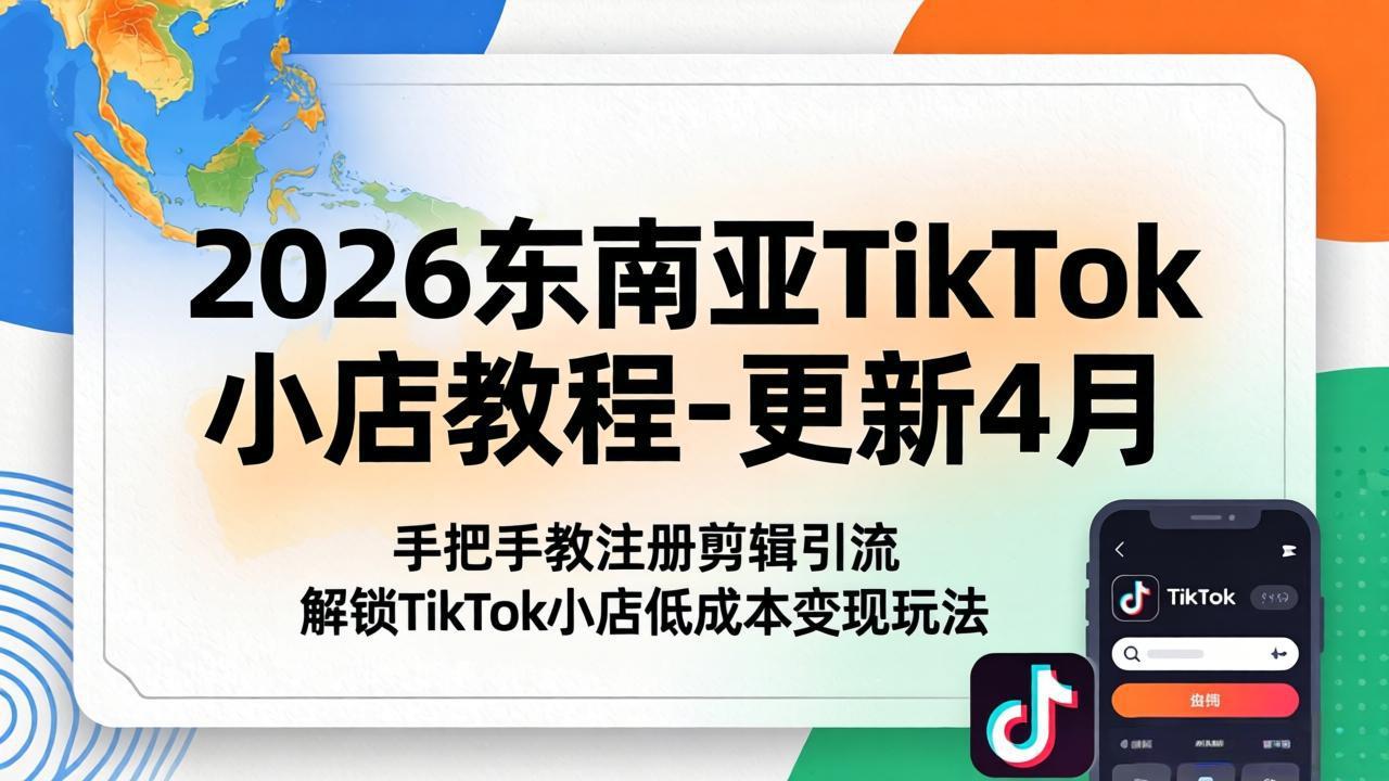2026东南亚TikTok小店教程-更新4月，手把手教注册剪辑引流，解锁TikTok小店低成本变现玩法-吾爱云课堂