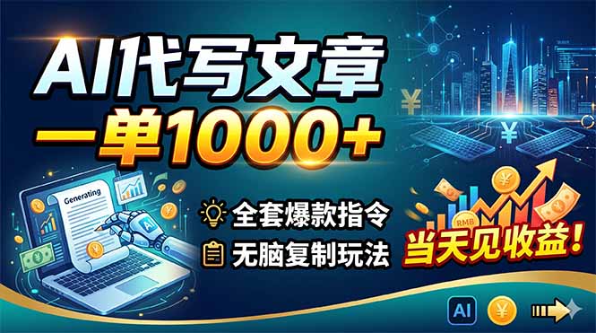 AI代写文章，一单1000+，全套爆款指令+无脑复制玩法，当天见收益！-吾爱云课堂