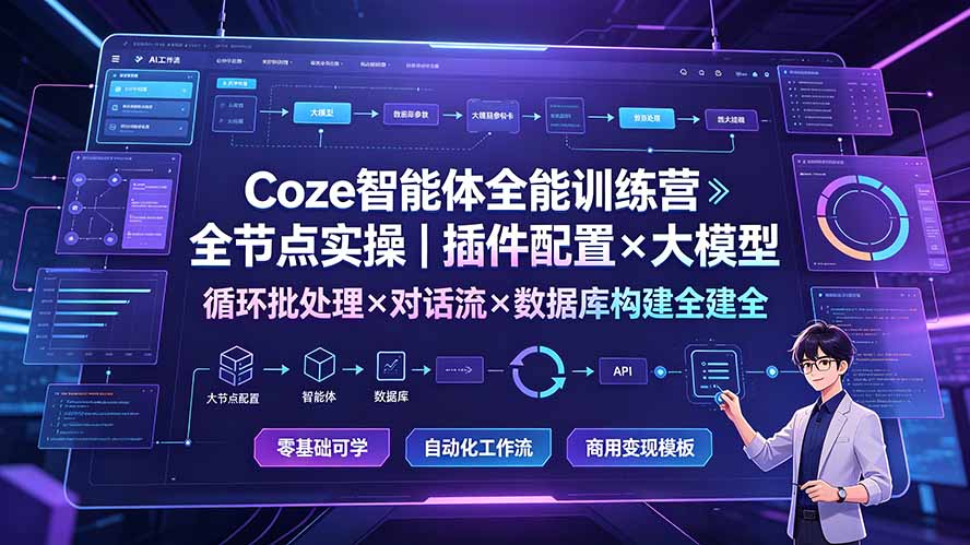 Coze智能体全能训练营：全节点实操｜插件配置×大模型×循环批处理×对话流×数据库构建全教学-吾爱云课堂