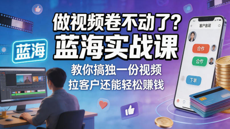 做视频卷不动了？蓝海实战课教你搞独一份视频，拉客户还能轻松賺钱！【原创双语字幕】-吾爱云课堂
