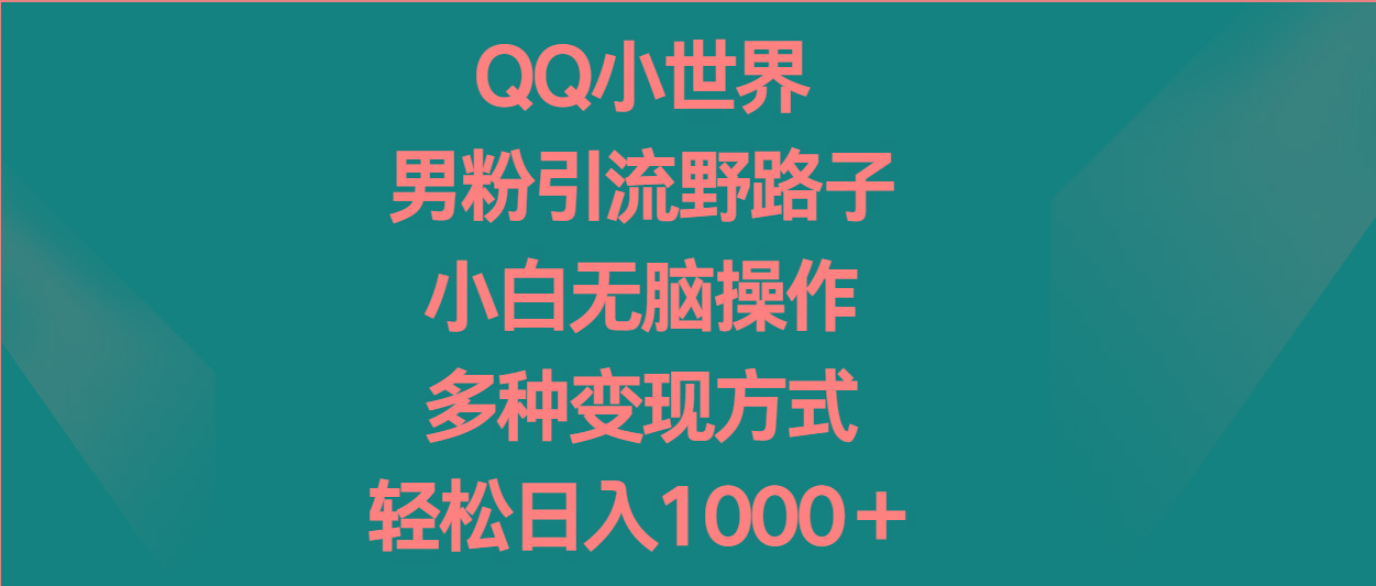 QQ小世界男粉引流野路子,小白无脑操作,多种变现方式轻松日入1000+-吾爱云课堂