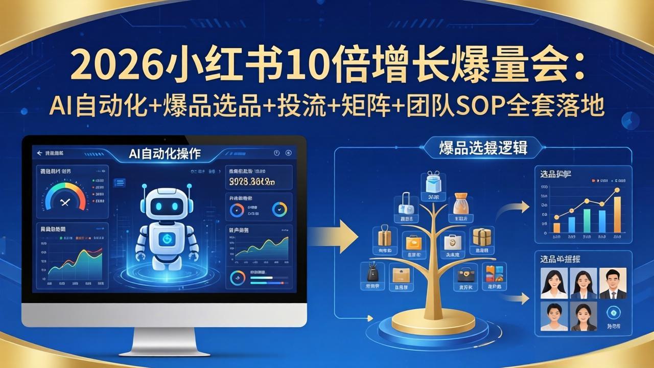2026小红书10倍增长爆量会：AI自动化+爆品选品+投流+矩阵+团队SOP全套落地-吾爱云课堂