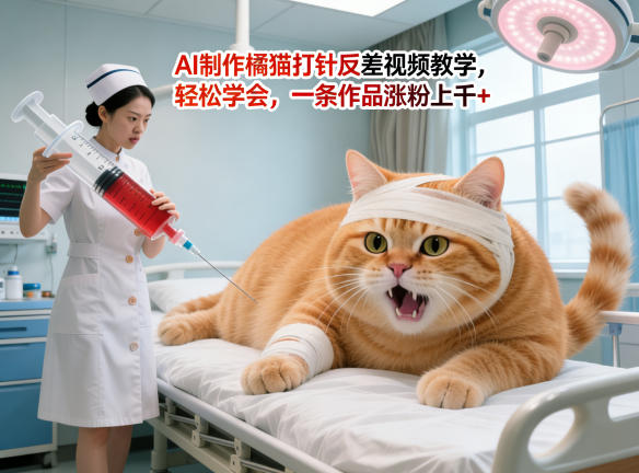 AI制作橘猫打针反差视频教学，轻松学会，一条作品涨粉上千+-吾爱云课堂