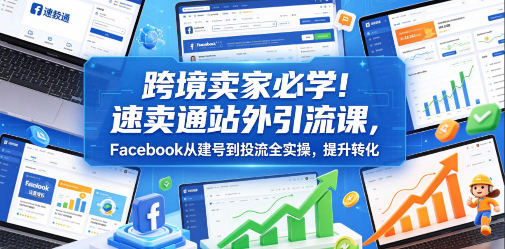 跨境卖家必学！速卖通站外引流课，Facebook从建号到投流全实操，提升转化-吾爱云课堂