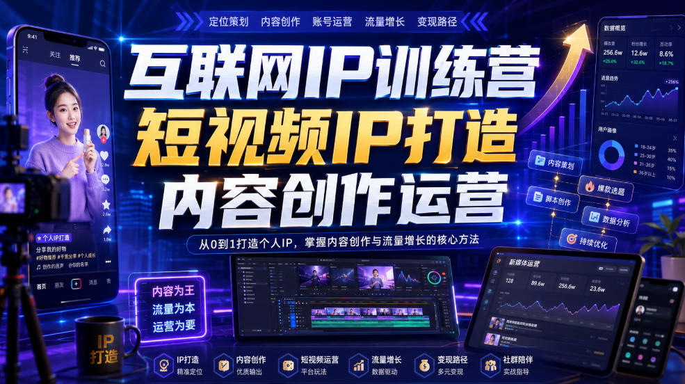 互联网IP训练营，短视频IP打造，内容创作运营-吾爱云课堂