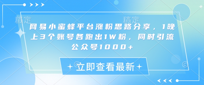 网易小蜜蜂平台涨粉思路分享,1晚上3个账号各跑出1W粉,同时引流公众号1000+-吾爱云课堂