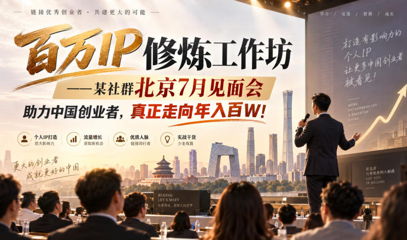 百万IP修炼工作坊——某社群北京7月见面会，助力中国创业者，真正走向年入百W!-吾爱云课堂