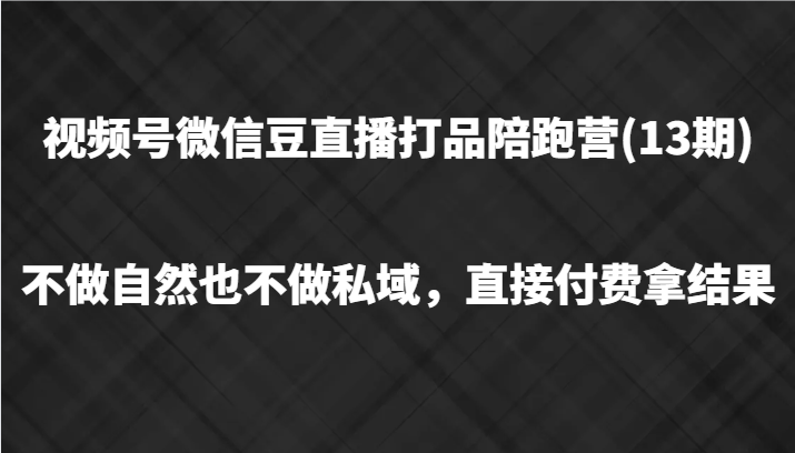 视频号微信豆直播打品陪跑(13期)，不做不自然流不做私域，直接付费拿结果-吾爱云课堂
