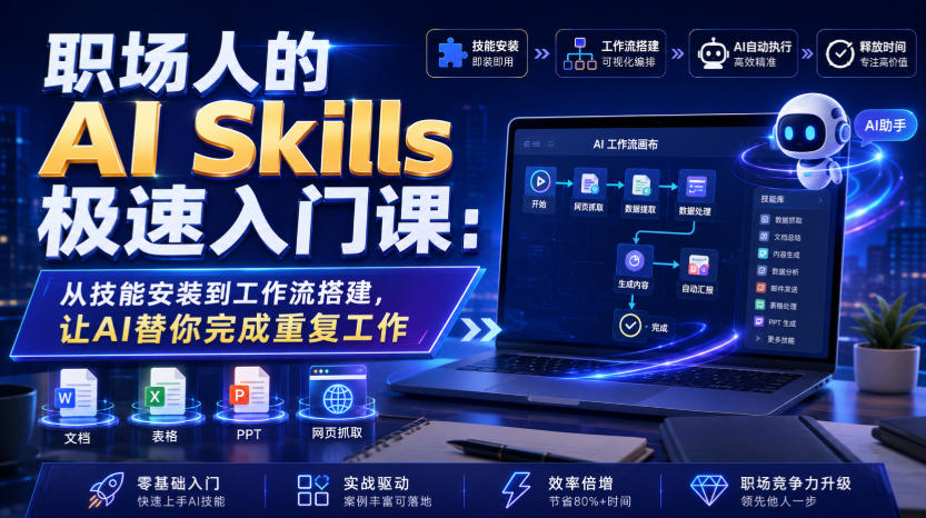 职场人的AI Skills极速入门课：从技能安装到工作流搭建，让AI替你完成重复工作-吾爱云课堂