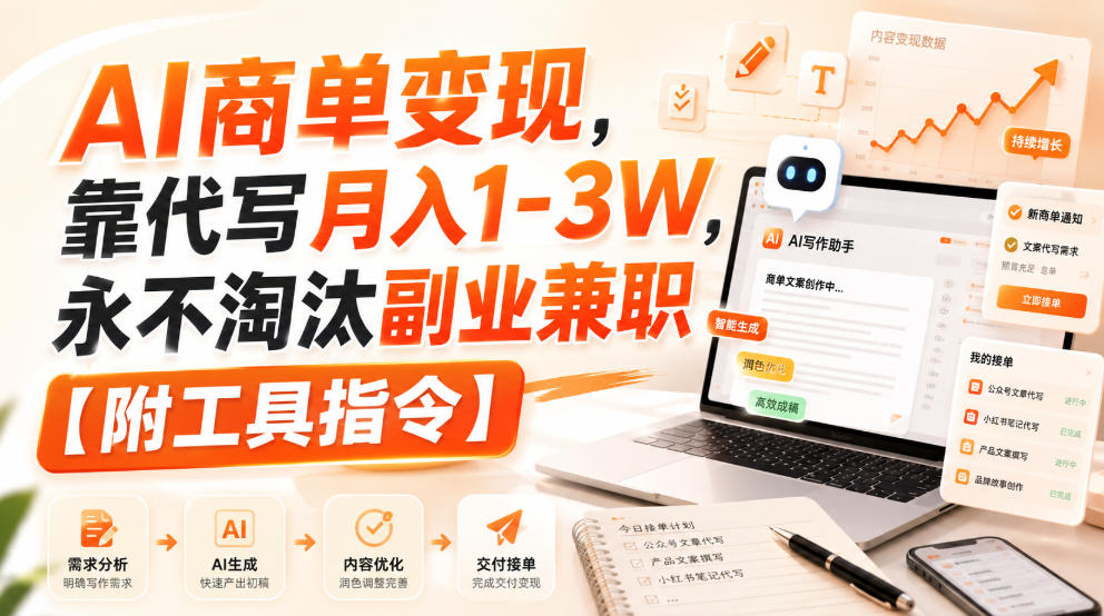 AI商单变现，靠代写月入1-3W，永不淘汰副业兼职【附工具指令】【揭秘】-吾爱云课堂
