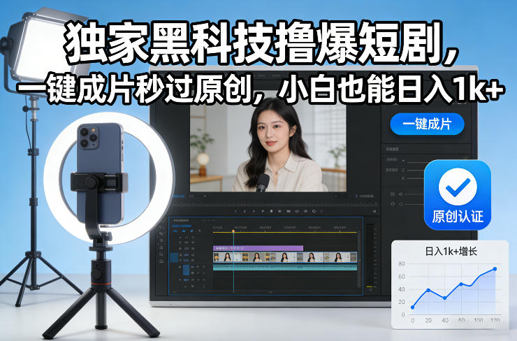 独家黑科技撸爆短剧，一键成片秒过原创，小白也能日入1k+【揭秘】-吾爱云课堂