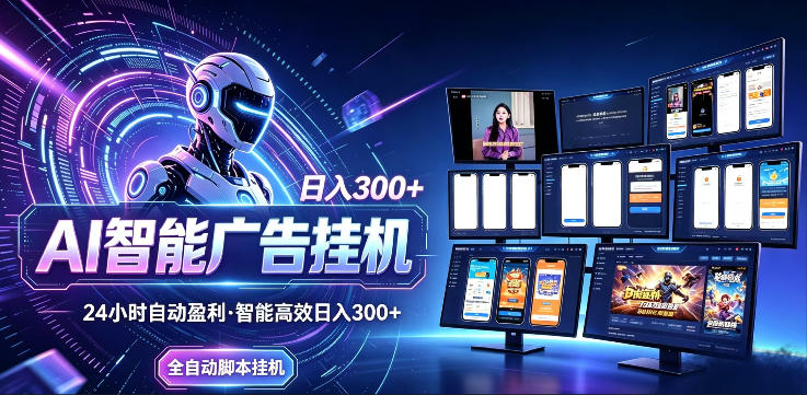 AI智能广告挂G项目，无需人工，单机稳定日入200+，可矩阵放大，24小时不间断刷广告賺收益【揭秘】-吾爱云课堂