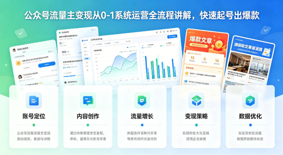 公众号流量主变现从0-1系统运营全流程讲解，快速起号出爆款-吾爱云课堂