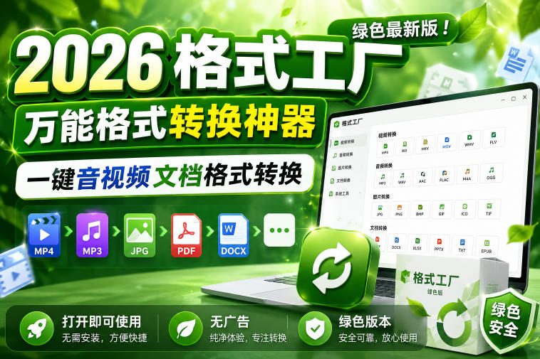 2026格式工厂绿色最新版！万能格式转换神器，一键音视频文档格式转换，打开即可使用，无广告绿色版本-吾爱云课堂