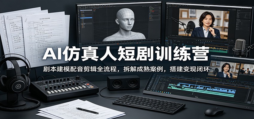 AI仿真人短剧训练营：剧本建模配音剪辑全流程，拆解成熟案例，搭建变现闭环-吾爱云课堂