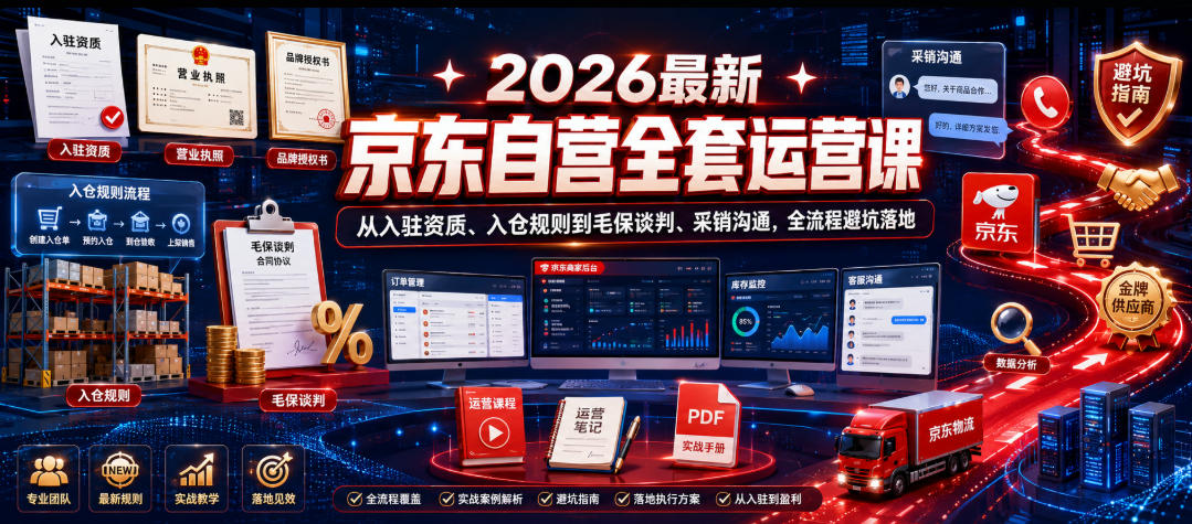 2026最新京东自营全套运营课，从入驻资质、入仓规则到毛保谈判、采销沟通，全流程避坑落地-吾爱云课堂
