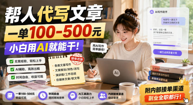 帮人代写文章，一单100-500，小白用AI就能干，附内部接单渠道，副业全职都行【揭秘】-吾爱云课堂