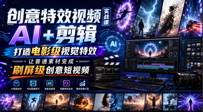 创意特效视频实战课，AI+剪辑打造电影级视觉特效，让普通素材变成刷屏级创意短视频-吾爱云课堂