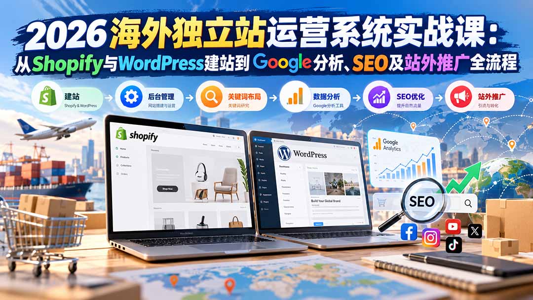 2026海外独立站运营系统实战课：从Shopify与WordPress建站到Google分析、SEO及站外推广全流程-吾爱云课堂