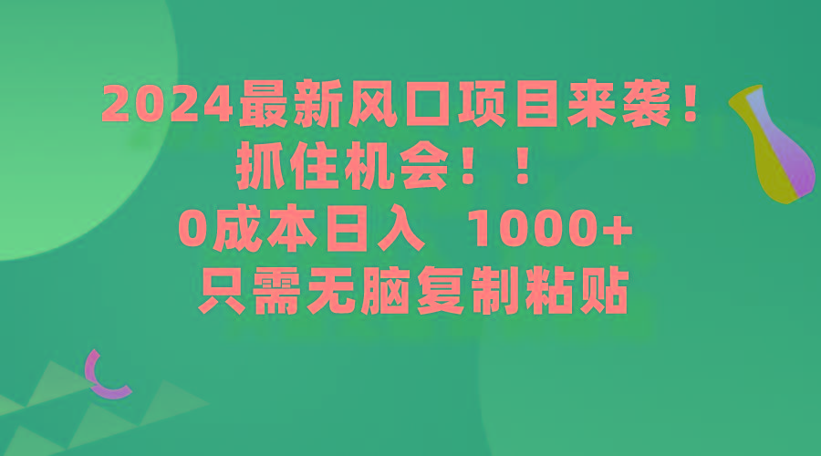 (9899期)2024最新风口项目来袭,抓住机会,0成本一部手机日入1000+,只需无脑复...-吾爱云课堂