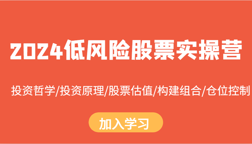 2024低风险股票实操营:投资哲学/投资原理/股票估值/构建组合/仓位控制-吾爱云课堂