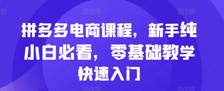 拼多多电商课程,新手纯小白必看,零基础教学快速入门-吾爱云课堂
