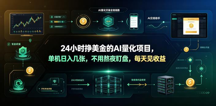 24小时挣美金的AI量化项目，单机日入几十美刀，不用熬夜盯盘，每天见收益【揭秘】-吾爱云课堂
