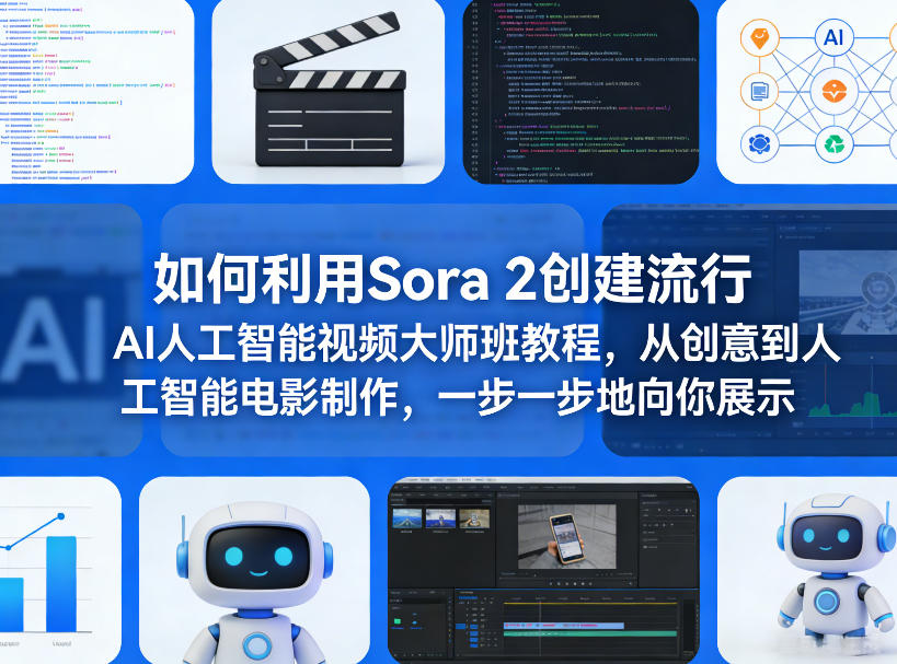 如何利用Sora 2创建流行AI人工智能视频大师班教程，从创意到人工智能电影制作，一步一步地向你展示-吾爱云课堂