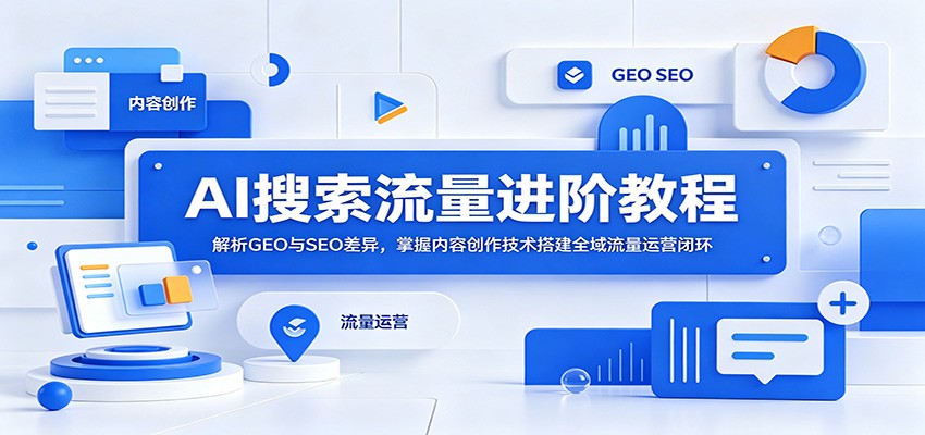 AI搜索流量进阶教程：解析GEO与SEO差异，掌握内容创作技术搭建全域流量运营闭环-吾爱云课堂