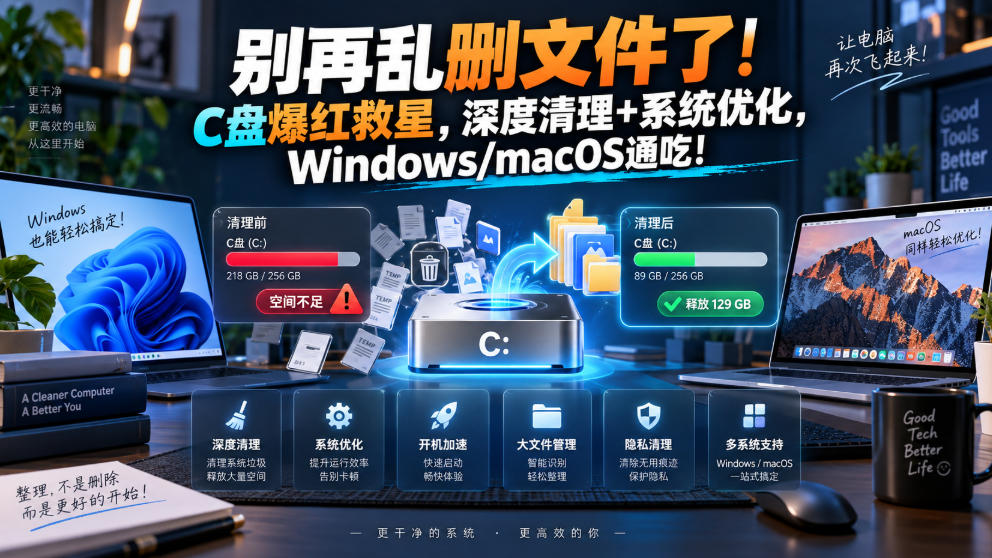 别再乱删文件了！C盘爆红救星，深度清理+系统优化，Windows/macOS通吃！-吾爱云课堂