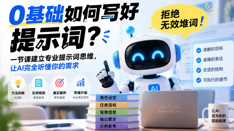 0基础如何写好提示词，拒绝无效堆词！一节课建立专业提示词思维，让AI完全听懂你的需求-吾爱云课堂