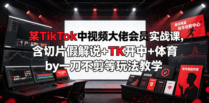 某TikTok中视频大佬会员实战课，含切片假解说+TK开中+体育by一刀不剪等玩法教学-吾爱云课堂