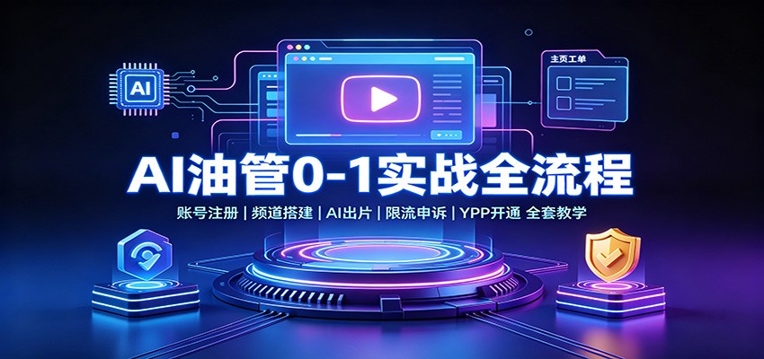 AI油管0-1实战：账号注册频道搭建，AI出片，限流申诉，YPP开通全套教学-吾爱云课堂
