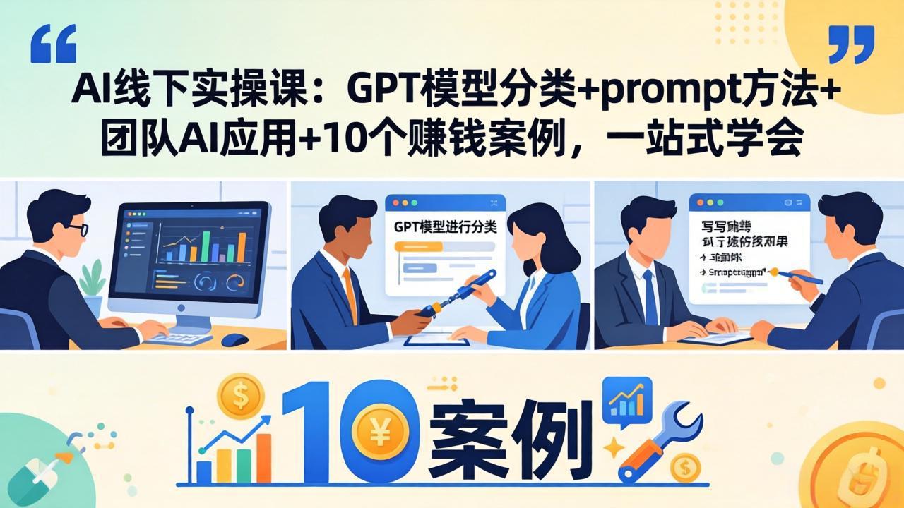 AI线下实操课：GPT模型分类+prompt方法+团队AI应用+10个赚钱案例，一站式学会-吾爱云课堂