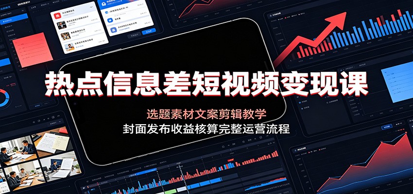 热点信息差短视频变现课：选题素材文案剪辑教学，封面发布收益核算完整运营流程-吾爱云课堂