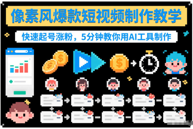 像素风爆款短视频制作教学，快速起号涨粉，5分钟教你用AI工具制作-吾爱云课堂