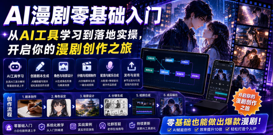 AI漫剧零基础入门，从AI工具学习到落地实操，开启你的漫剧创作之旅-吾爱云课堂