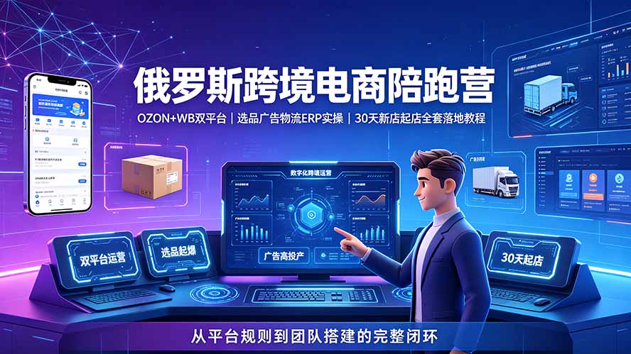 2026俄罗斯跨境电商陪跑营：OZON+WB双平台｜选品广告物流ERP实操｜30天新店起店全套落地教程-吾爱云课堂