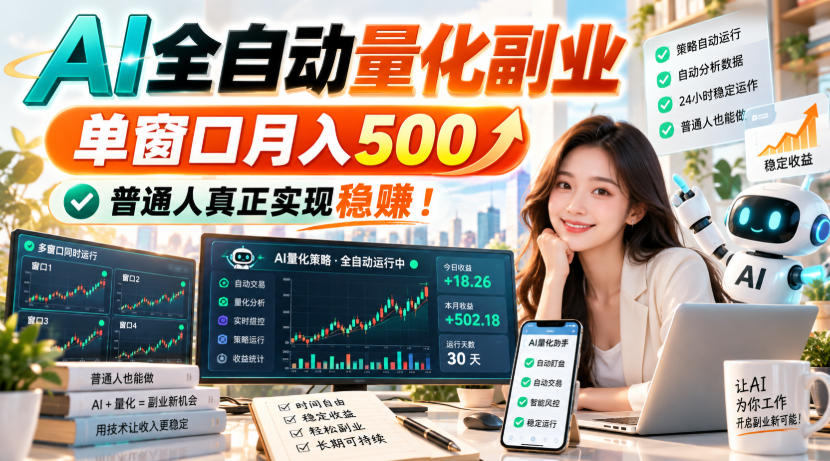 AI全自动量化副业，单窗口月入500，普通人真正实现稳賺！【揭秘】-吾爱云课堂