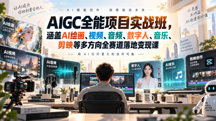 AIGC全能项目实战班，涵盖AI绘画、视频、音频、数字人、音乐、剪映等多方向全赛道落地变现课-吾爱云课堂