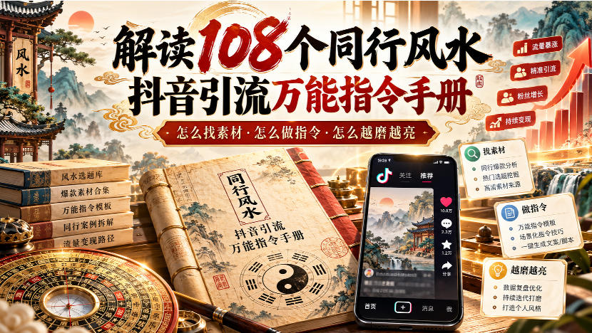 解读108个同行风水抖音引流万能指令手册，怎么找素材·怎么做指令·怎么越磨越亮【文档】-吾爱云课堂