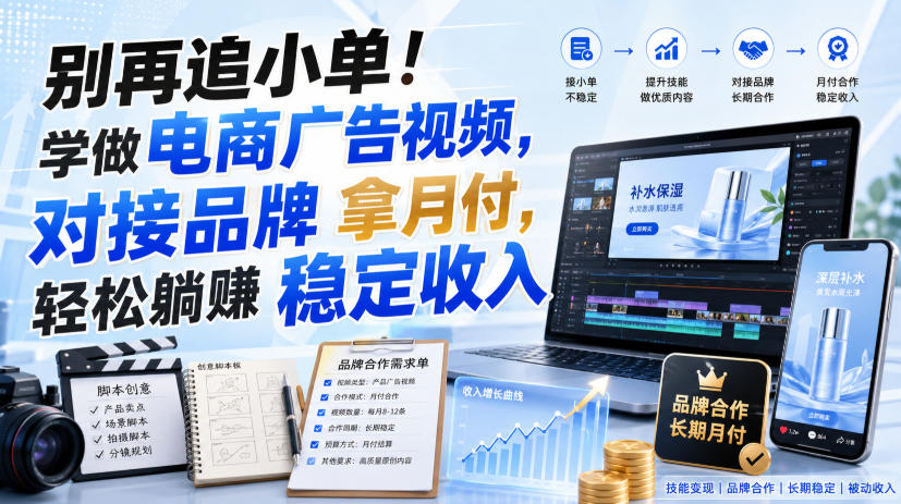 别再追小单！学做电商广告视频，对接品牌拿月付，轻松躺賺稳定收入【原创双语字幕】-吾爱云课堂