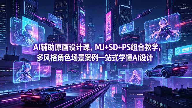 AI辅助原画设计课，MJ+SD+PS组合教学，多风格角色场景案例一站式学懂AI设计-吾爱云课堂