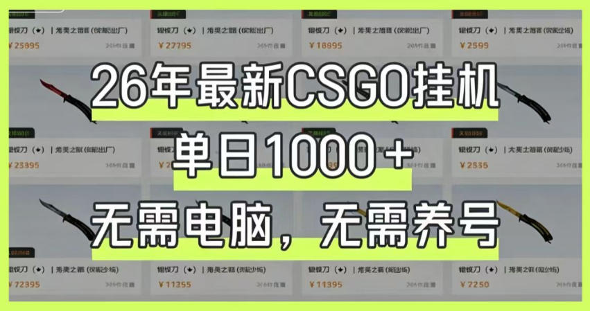 26年最新CSGO挂G系统，单日1000+，无需电脑，无需养号，0基础可上手【揭秘】-吾爱云课堂